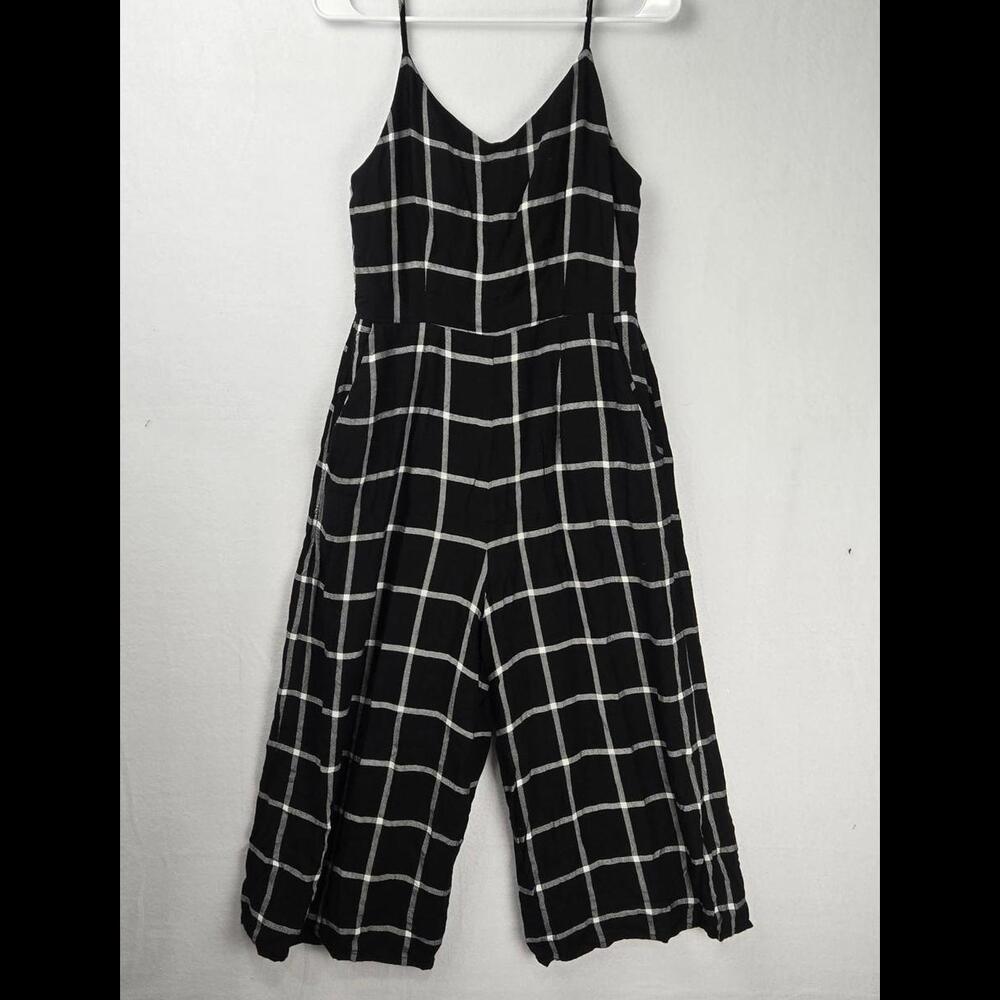 Allison Joy Black & White Checkered Jumpsuit Romper Cropped Strappy Size M